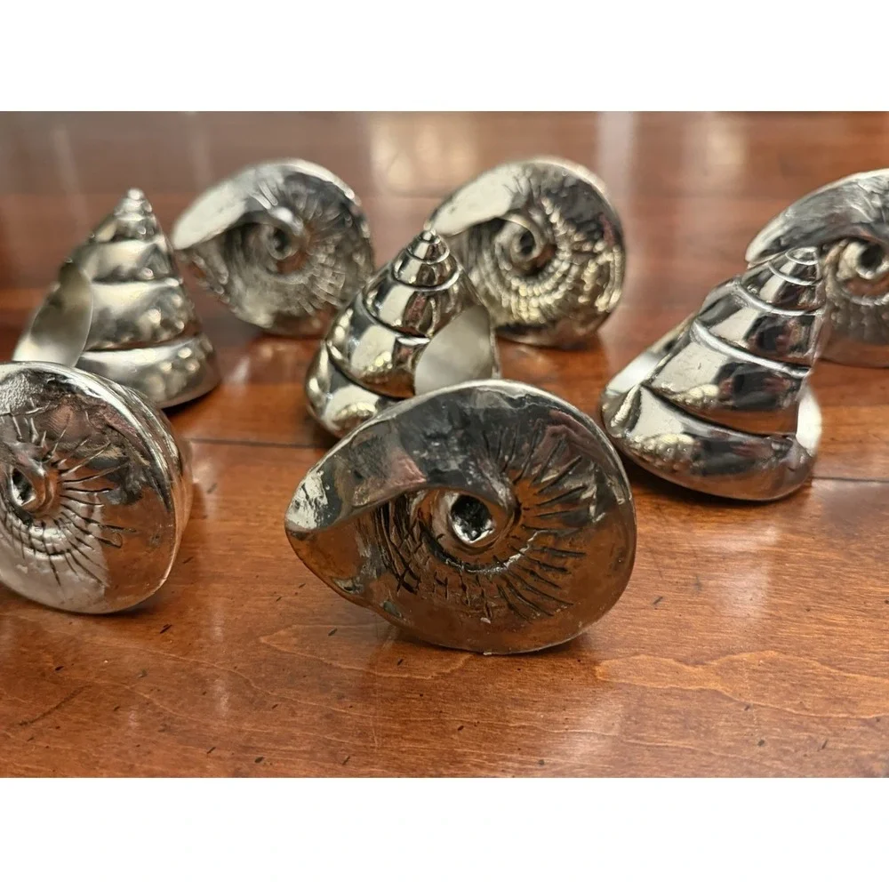 Set of 8 Vintage Silver Plated Seashell Napkin Rings Coastal Nautical Beach 8pc